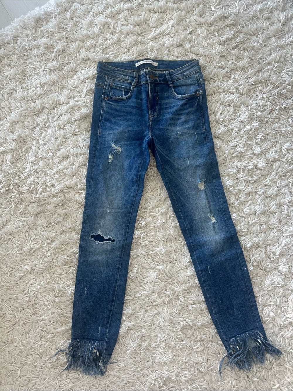 Zara Dark Blue Skinny Jeans with Frayed Hem